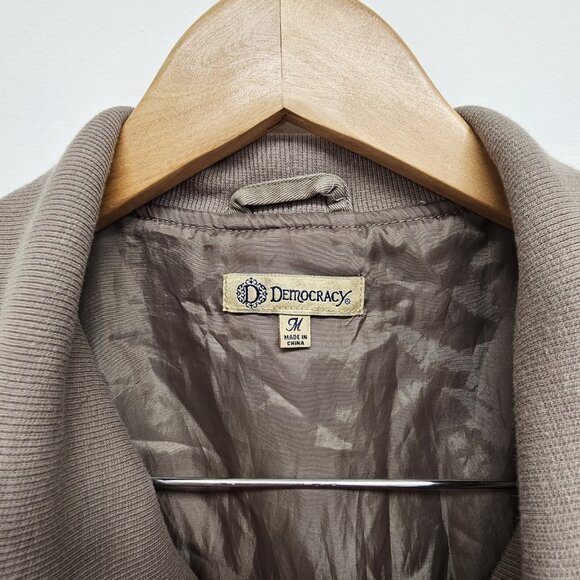 Democracy Utility Vest Asymmetrical Collar Taupe Women's Medium Drawstring READ - Picture 3 of 8